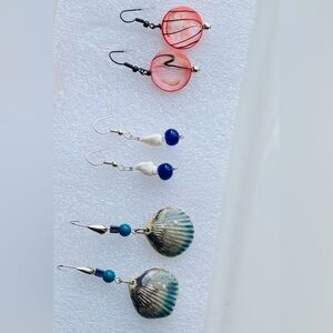 Three Pairs of Beachy Bead,Ceramic and Shell Earrings